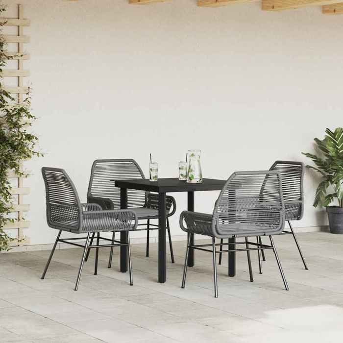 VidaXL Garden Dining Set Cushions 5 Pcs Grey Poly Rattan Glass 3334577