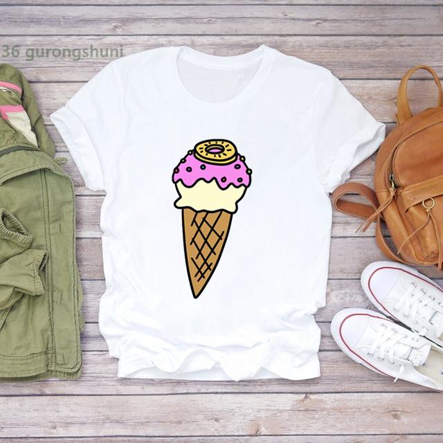 New Arrival 2025 T-Shirt Women Cute Ice Cream Cartoon Print T Shirt Femme Fashion Korean Style Camiseta Mujer Tshirt Ladies Tops