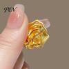 Romantic Rose Jewelry Vintage Golden Plated Brooch, Metal Flower Lapel Pin for Shaped Women, Relief Floral Badge Suits Dresses Shirts Scarves