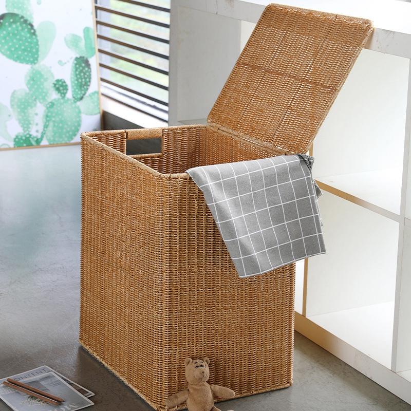 Grote geweven opbergmand met deksel Handgemaakte kleding wasmanden diverse spullen speelgoed container Imitatie rotan kledingbak