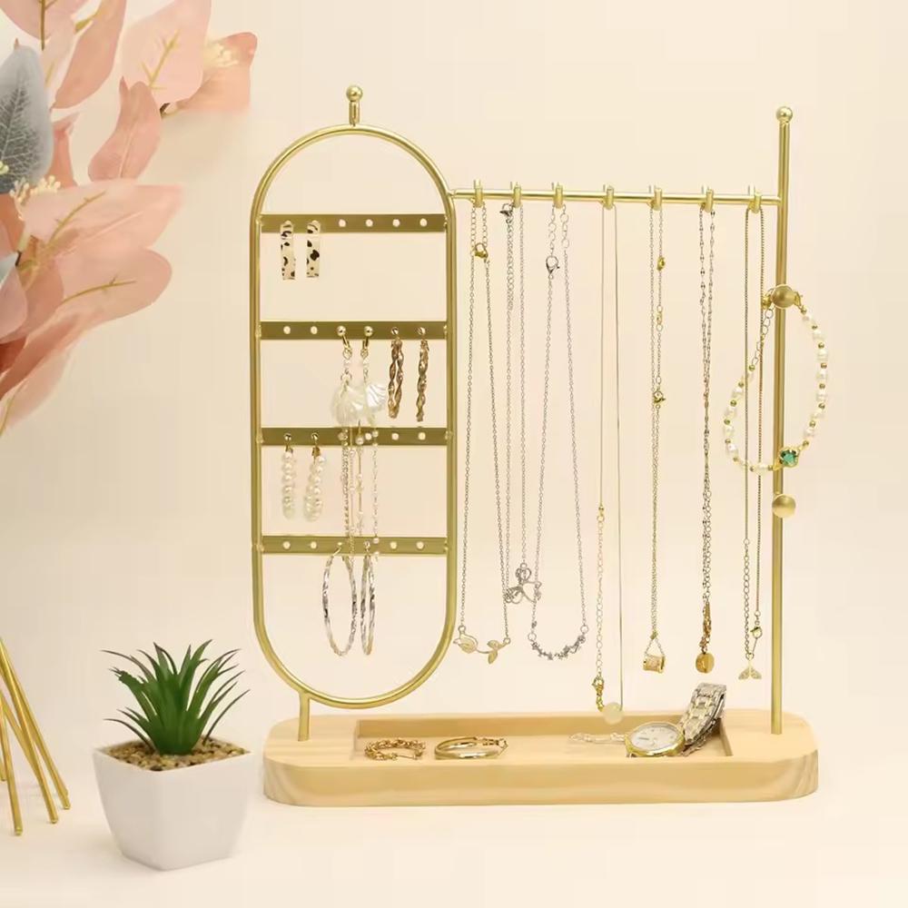 1 Desktop Solid Wood Base Jewelry Rack Suitable for Organizing and Storing Watches, Earrings, Bracelets, Necklaces, Etc