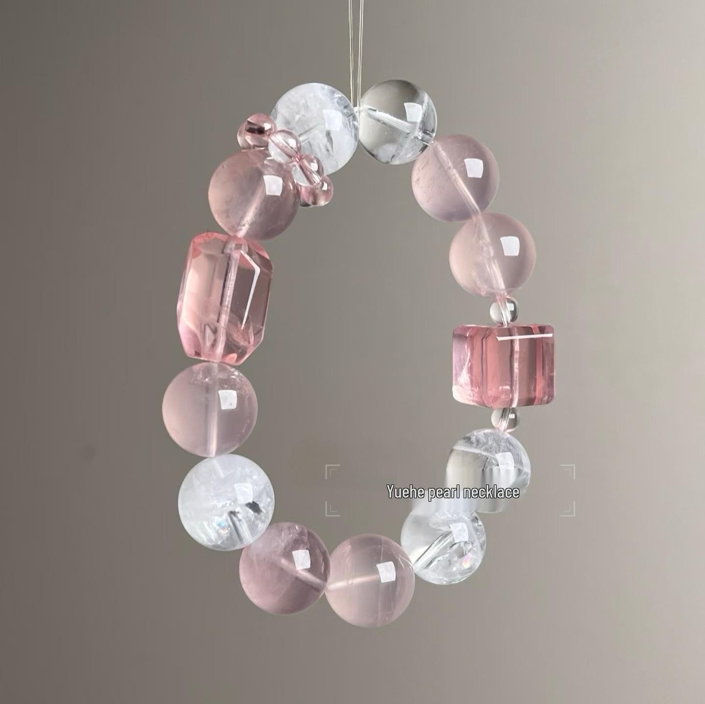 Natural Crystal Horse Bracelet - White Phantom with Gold Fire