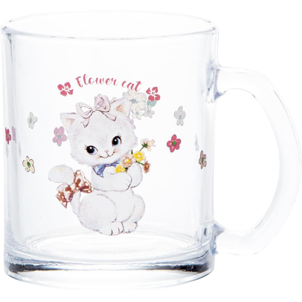 Glass Mug with Flower Cat Retro Style "SWIMMER" Heat-Resistant Design,