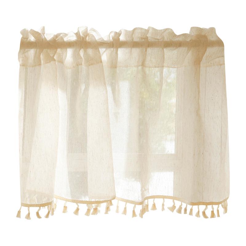 Perdea Voal Dantelă Franceză cu Velcro - Perdea Scurtă cu Textură de In pentru Bucătărie sau Ușă.
