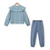 Girls' Plaid Ruffle Shirt & Jogger Denim Pants Set
