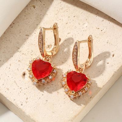 Rote Herzform Hängeohrringe für Damen 2025 Neue Mode Hängeohrring Zirkonia Schmuck Hochzeitsfeier Accessoires
