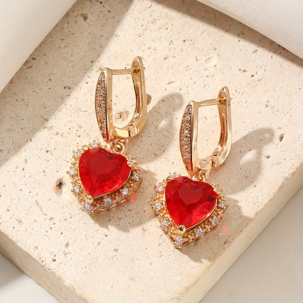 Red Heart Shape Dangle Earrings for Women 2025 New Fashion Drop Earring Zirconia Jewelry Wedding Party Accessories