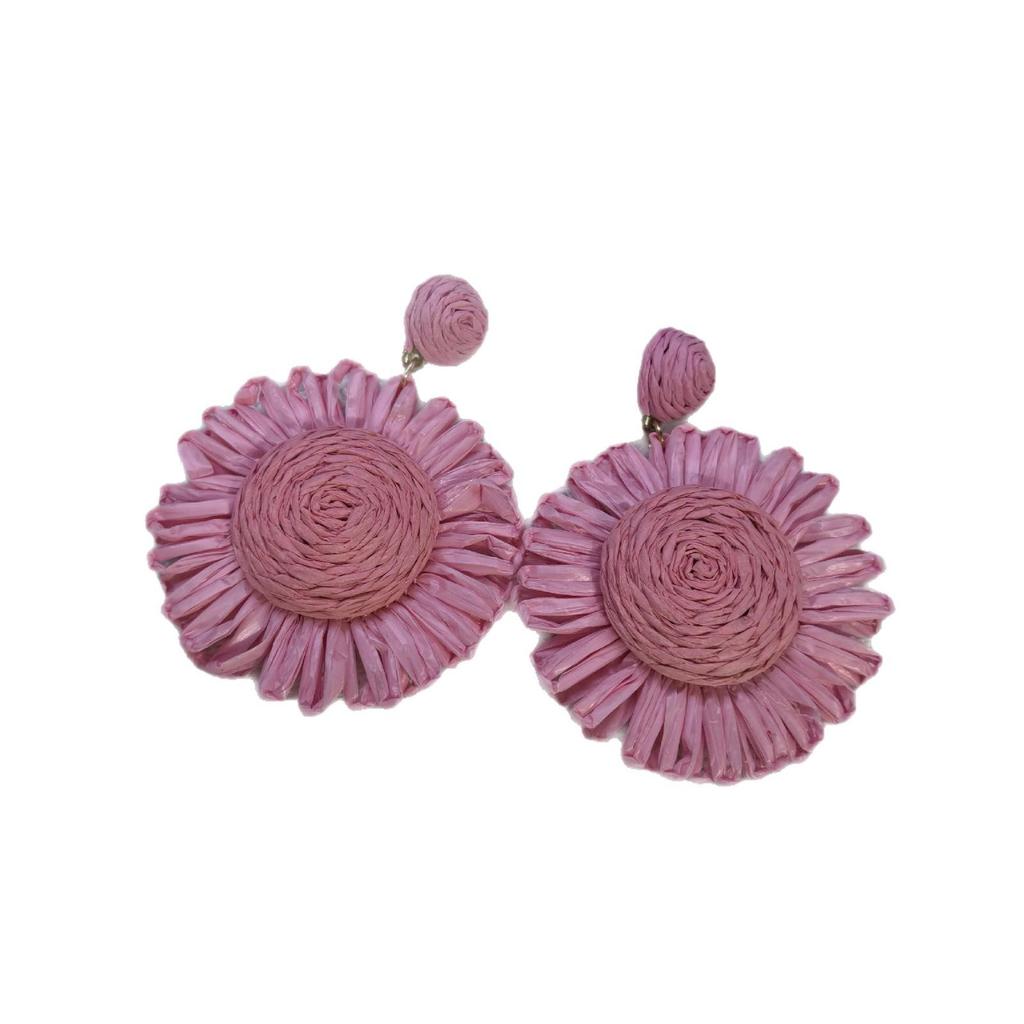 Seaside Resort Style Handmade Woven Raffia Flower Earrings