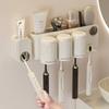 Toothbrush Toothpaste Storage Rack 4 Grid Multiple People No Punching Required Wall Mounted Family Gargle Cup Toilet Supplies