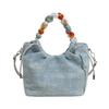 Tote Bag Beading Handle Shoulder Bag Crossbody Bag Women's Shoulder Bag Cute Silver PU Bag  Travel