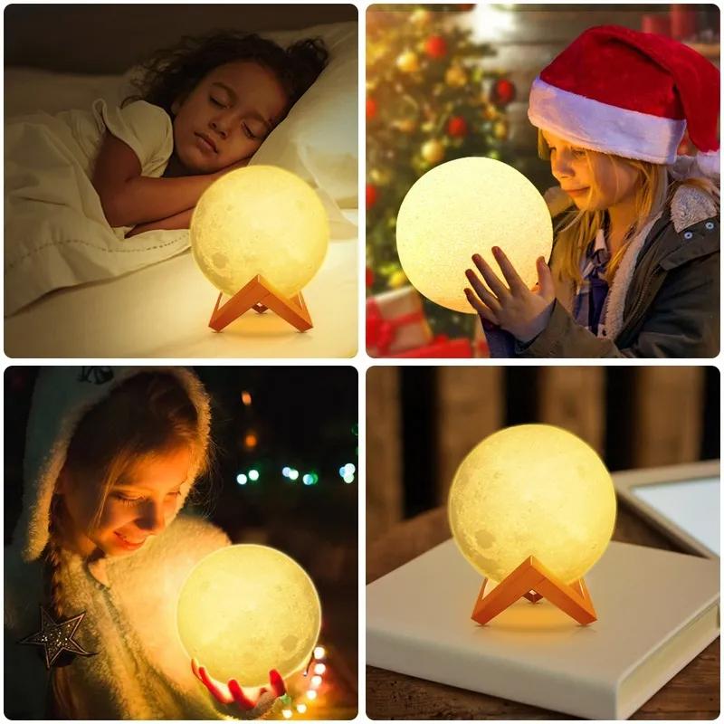 3D Maan Nachtlampje Oplaadbare Maanlamp Slaapkamer Led Studeerkamer Tafellamp Warm Licht Bedlamp Bureaulamp Woondecoratie