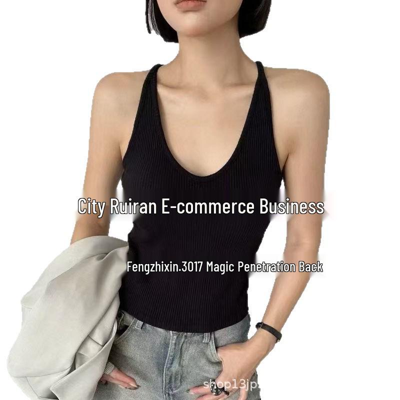 

Женский облегающий топ-майка с U-образным вырезом в рубчик в корейском стиле для ранней осени One Size белый