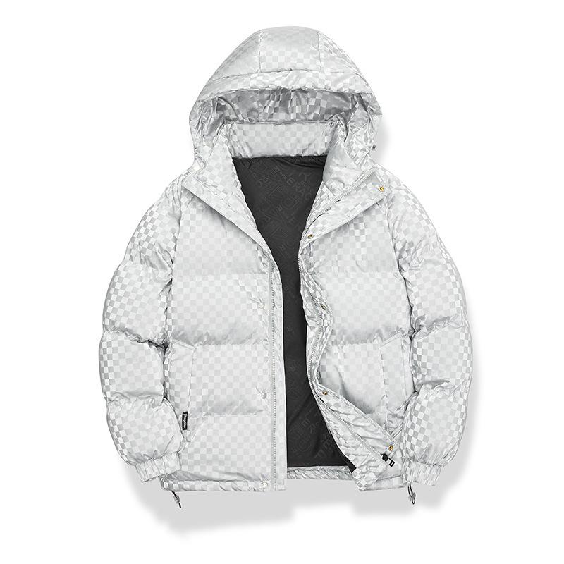 2026 Winter Youth Plaid Glossy Hooded Thickened Cotton Jacket for Couples