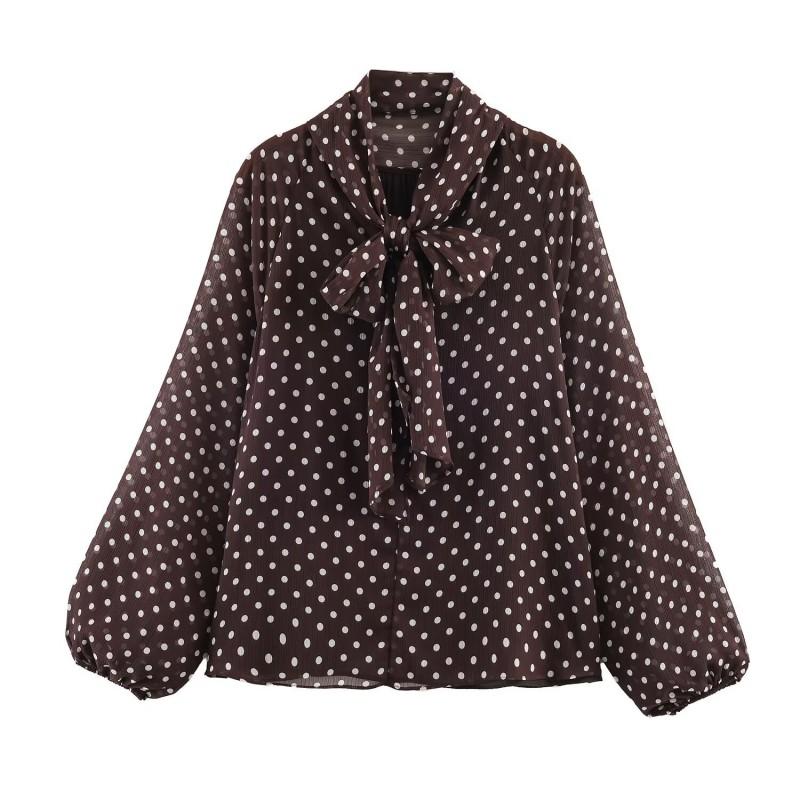 Womens Oversized Long Sleeve Polka Dot Print Shirt Loose Fit Streetwear Top Fall 2026