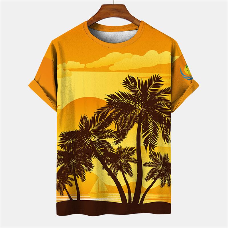 T-shirt Hawaiana da Uomo Stampata 3D, Maglietta Casual Estiva a Maniche Corte con Girocollo, Top con Stampa di Palma