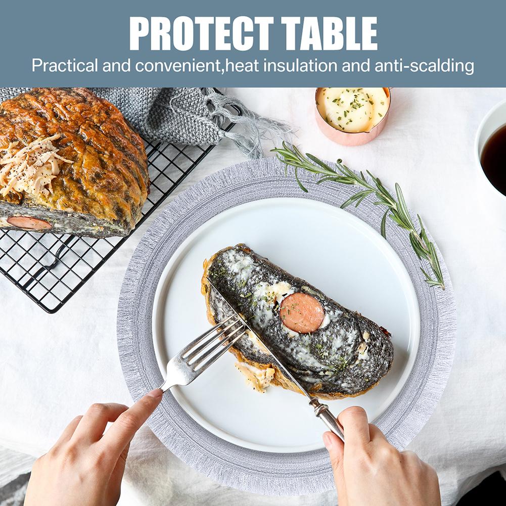 Set of 4/8 PET Woven Round Placemat Tassel Bohemian Table Placemats Heat-resistant Non-slip Table Mats for Home Wedding Kitchen