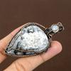 Natural dendrite opal, Moonstone Gemstone Copper Wire Wrap Pendant 2.95" D8E21