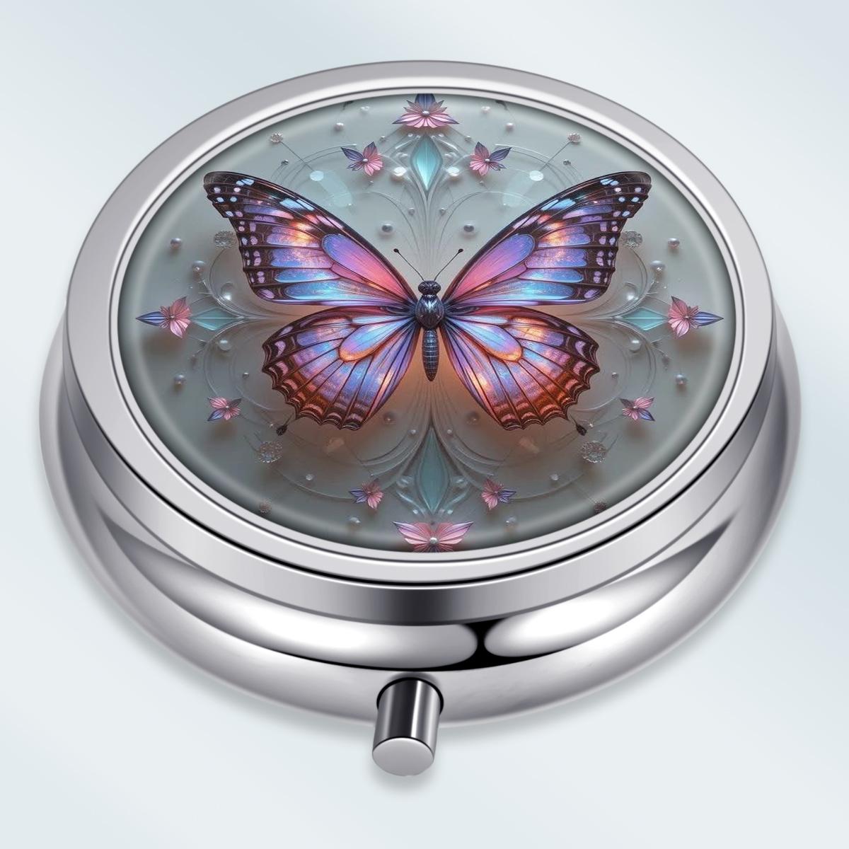 

Portable Pill Box with 3 Compartments, Mini Metal Medicine Organizer Case, Cute Printed Pill Container for Vitamins, Pills, Jewelry, Travel, Daily Use