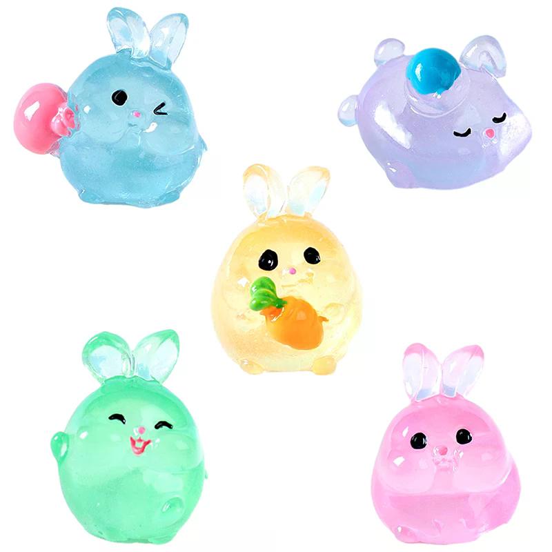 3Pcs Luminous Rabbit Ornament Mini Color Cartoon Bunny Doll Micro Landscape Decoration Dollhouse Miniature Toy