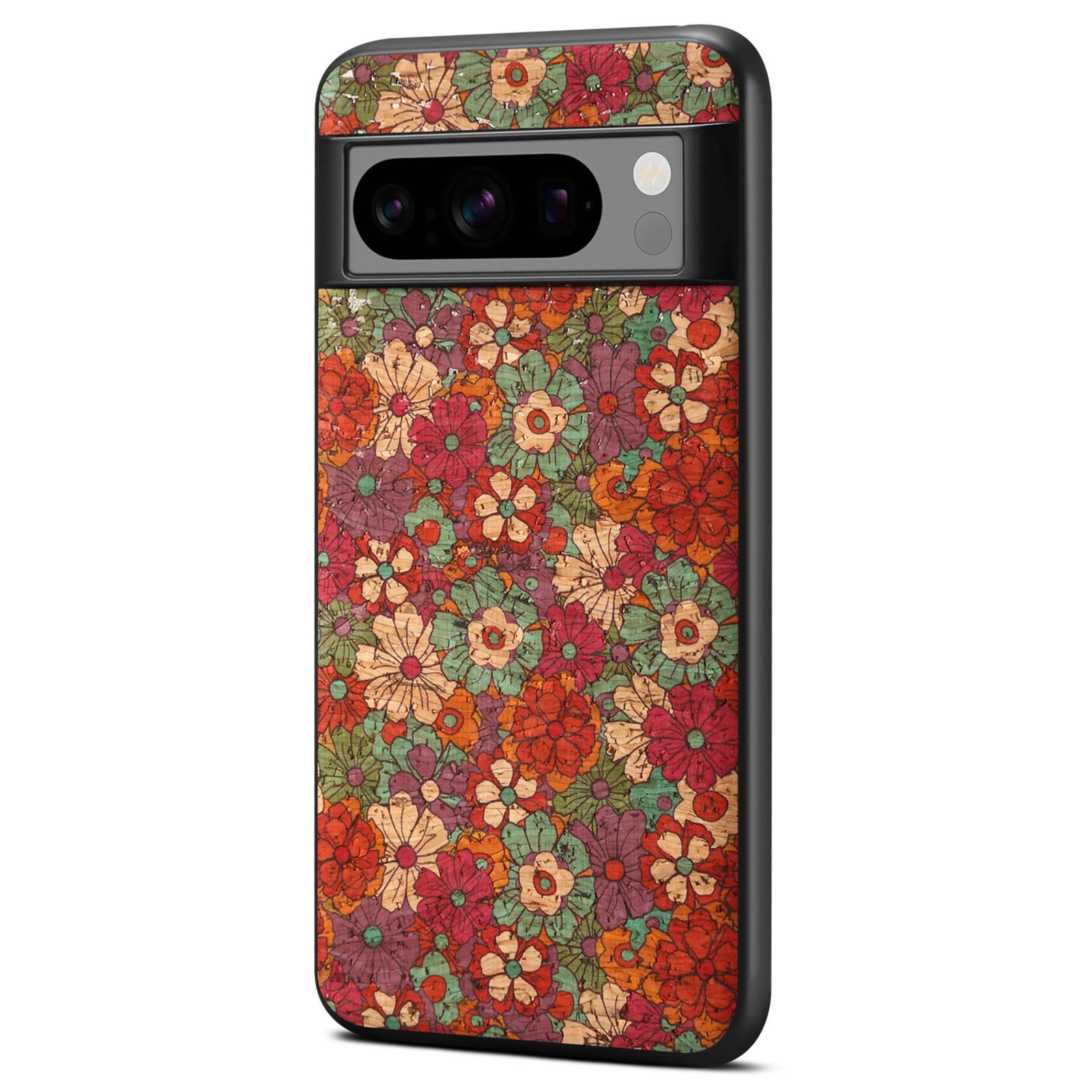 

For Google Pixel 8a Flower Phone Cover Leather Coated PC+TPU Shock-Absorbing Case Summer/Red