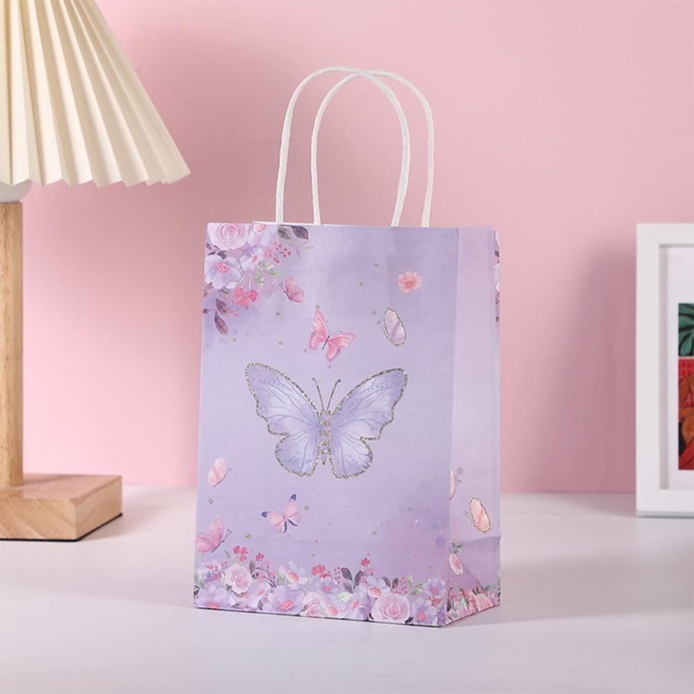 10 Pcs Butterfly Party Favors Kraft Paper Gift Bags Candy Bags Treat Bags Bridal Goodie Bags with Handles for Birthday Party Wedding Baby Shower
