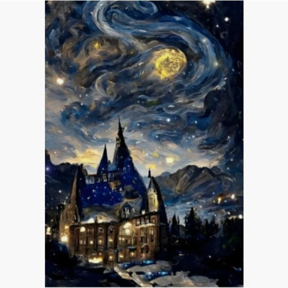 Diamond Painting Hair Diamond Painting Round Diamond Full of Diamonds Starry Night Starry Sky Van Gogh Famous Painting Diamond Embroidery DIY 40*30cm full drill
