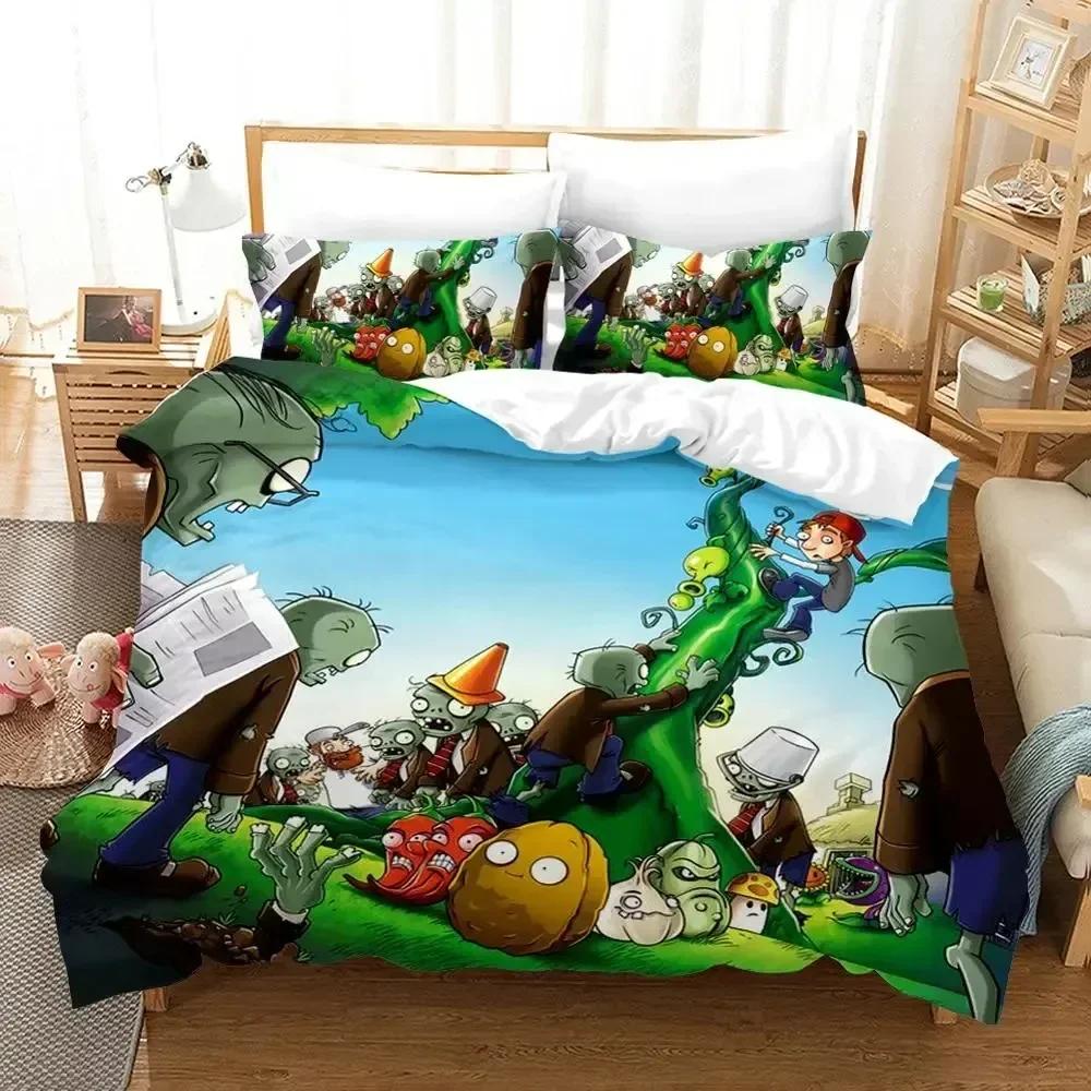 3D Printed Plant Zombie Bedding Set Duvet Cover Sheet Printed Bed Set Pillowcase Bed Full Queen King Size Comforter Bedroom