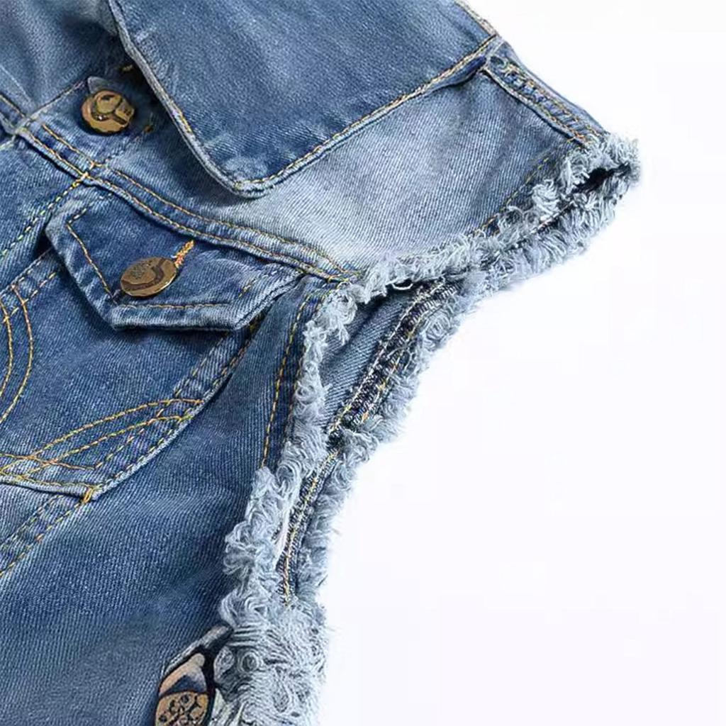 Motorsykkel herre dongerivest, lyseblå vest, linning, perforert dongerivest