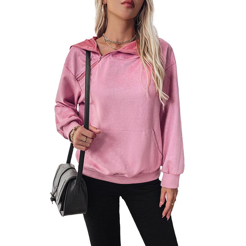 Baifen Zhiyi 2025 Autumn/Winter Asymmetrical Zipper Hooded Fleece Sweatshirt