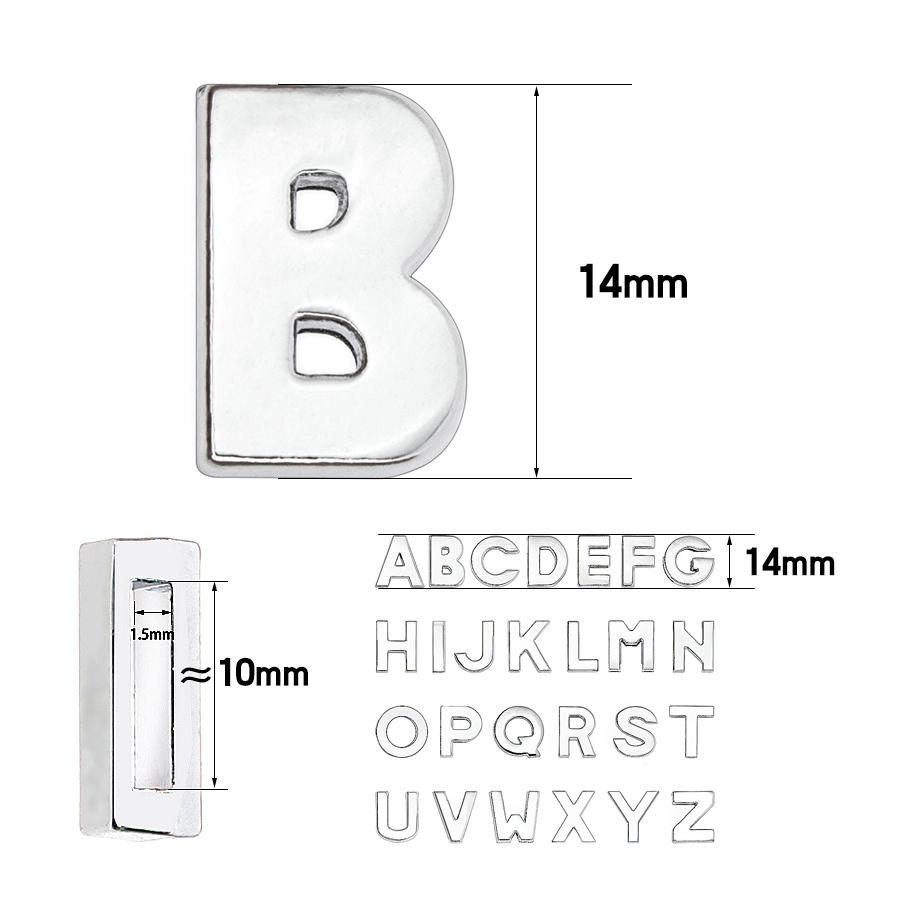 182pcs/lot 8mm 10mm Silver Plain Slide Letter Charms Alphabet A-Z For Bracelet Wristband Keychain Pet Collar DIY Jewelry Making