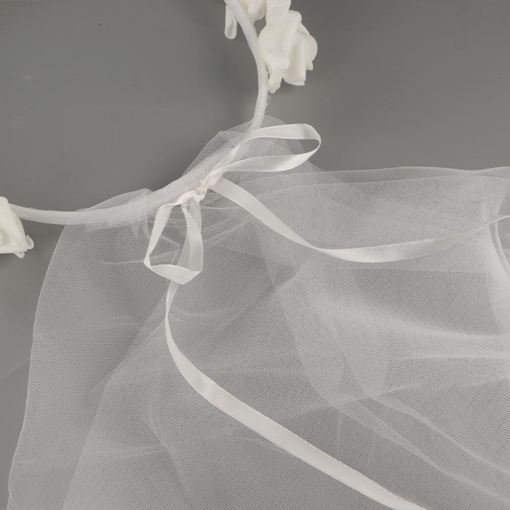 Princess Wedding Photo Bridal Veil Artificial Flower Wreath Headband Lace Up Party Accessory