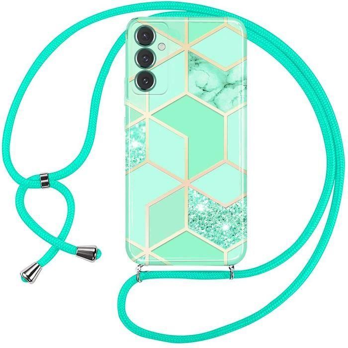 Coque - Samsung - Galaxy M13 - M23 5G - Protection Antichoc - Motif Marbre Turquoise - Cordon