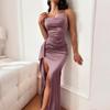 Sommer Elegantes Satin Schlankes Raffiniertes Geschlitztes Kleid