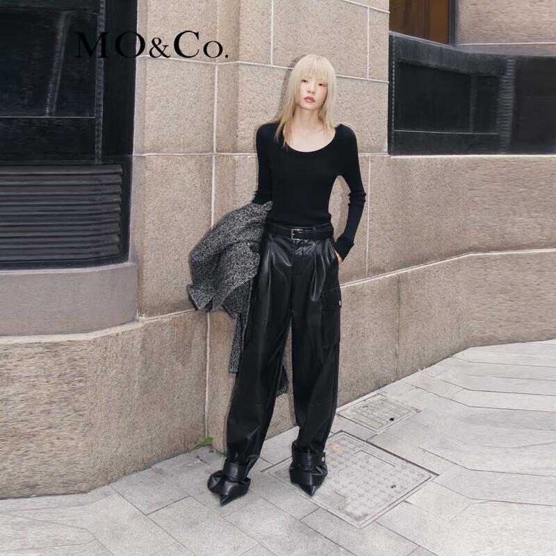 MO&Co. Women's Slim Fit Machine Washable Wool Round Neck Sweater