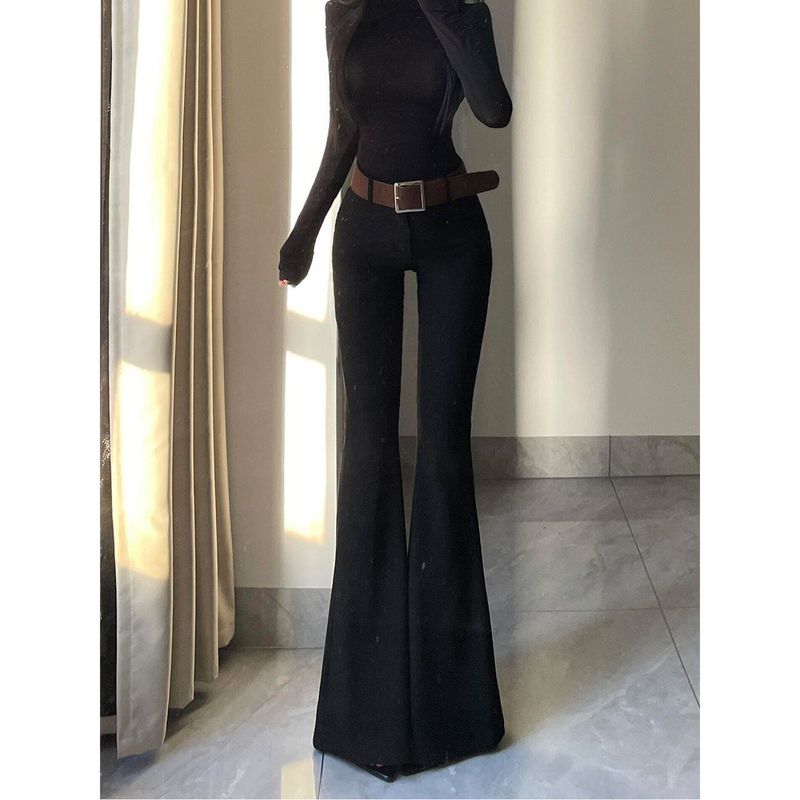 

Korean Style Fashionable Black Flared Suit Pants for Women, 2026 Summer New High-Waisted Slim-Fit Stretchy Bell-Bottom Pants Black (Extended Length) M