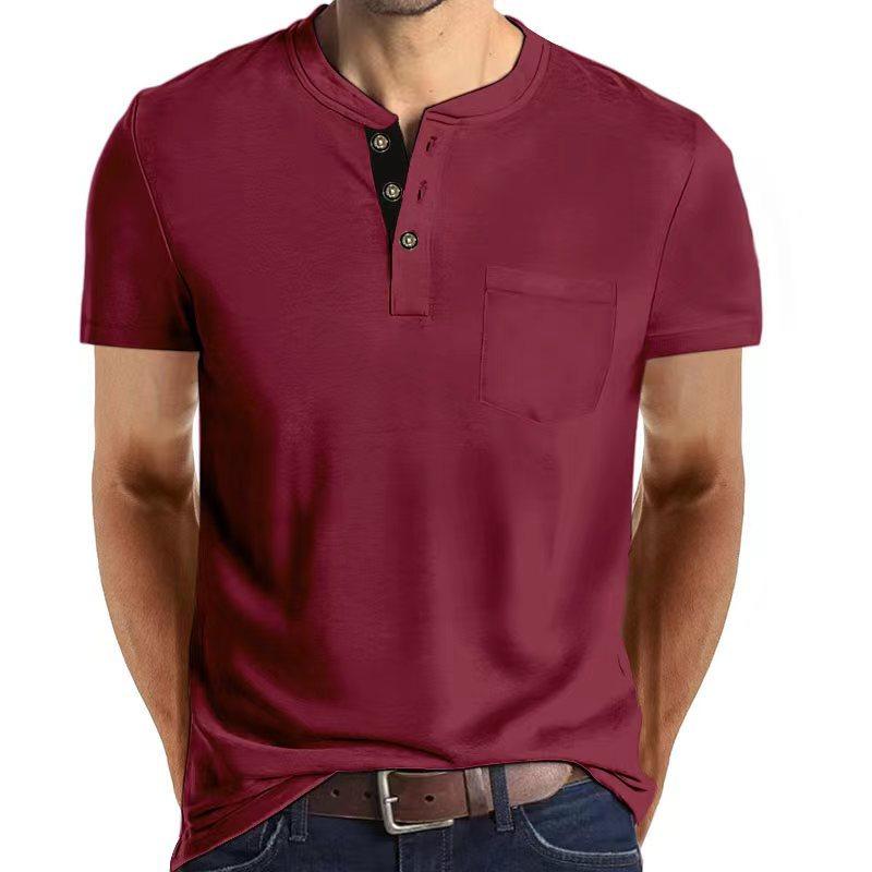 Summer Men's Short Sleeved Button Pocket Polo Shirt