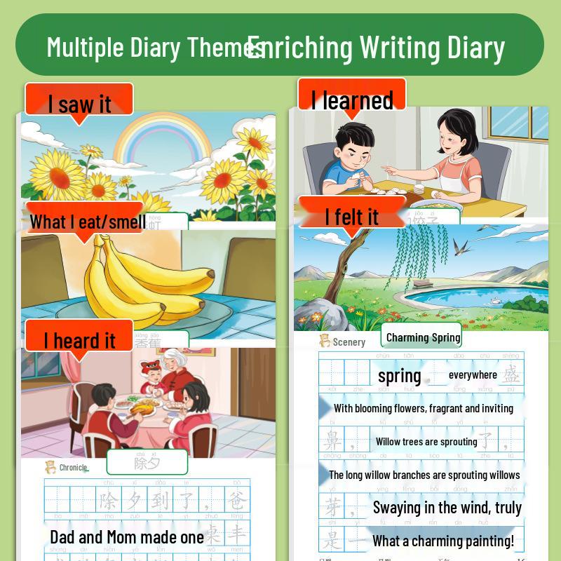 Picture-Based Diary Practice Sheets for Grades 1-3: Writing & Tracing Book