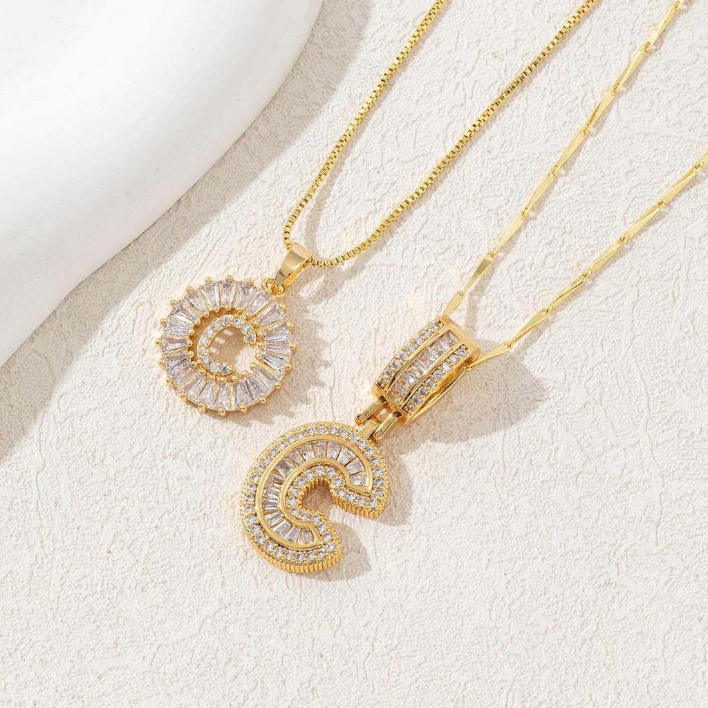 Luxury Zircon Letter & Candy Flower Pendant Necklace with Melon Seed Chain