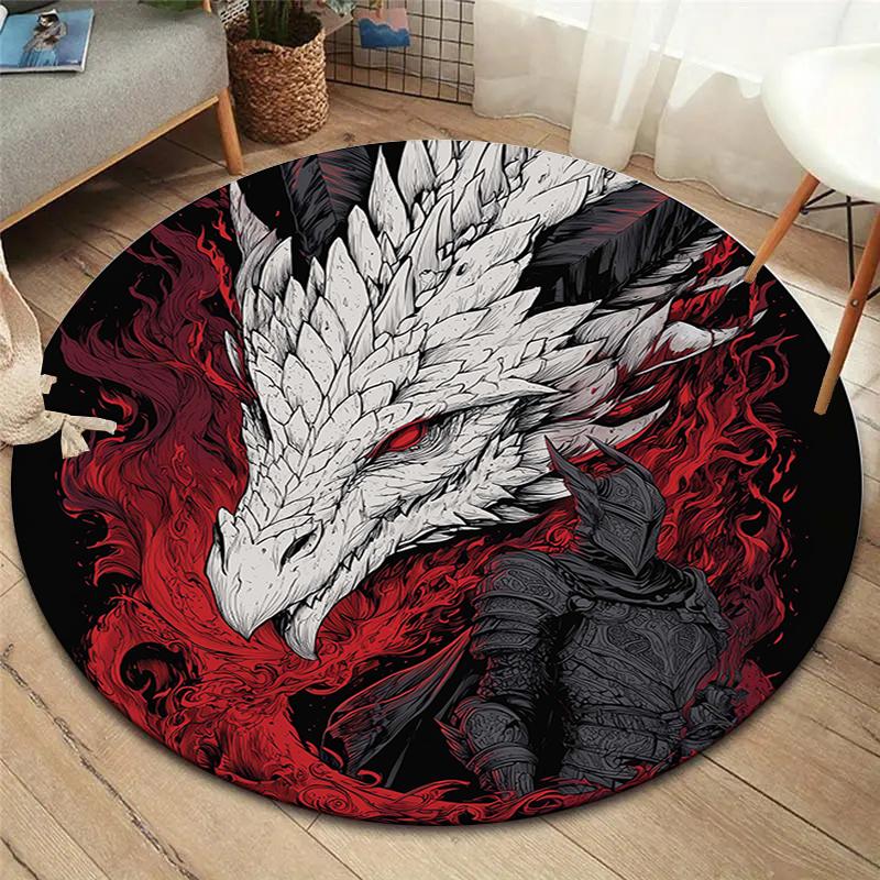 Ancient Dragon Round Area Rug,Carpet Rug for Living Room Bedroom Sofa Playroom Decor,Non-slip Floor Mat