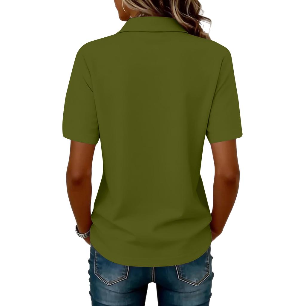 Damen Casual Kurzarm Knopf-Polohemd USA-Aufdruck 250. Jubiläum Grafik Leichtes Sommeroberteil