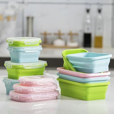 4 Sizes Collapsible Silicone Food Container Portable Bento Containers Lunch Box Microware Home Kitchen Outdoor Food Storage