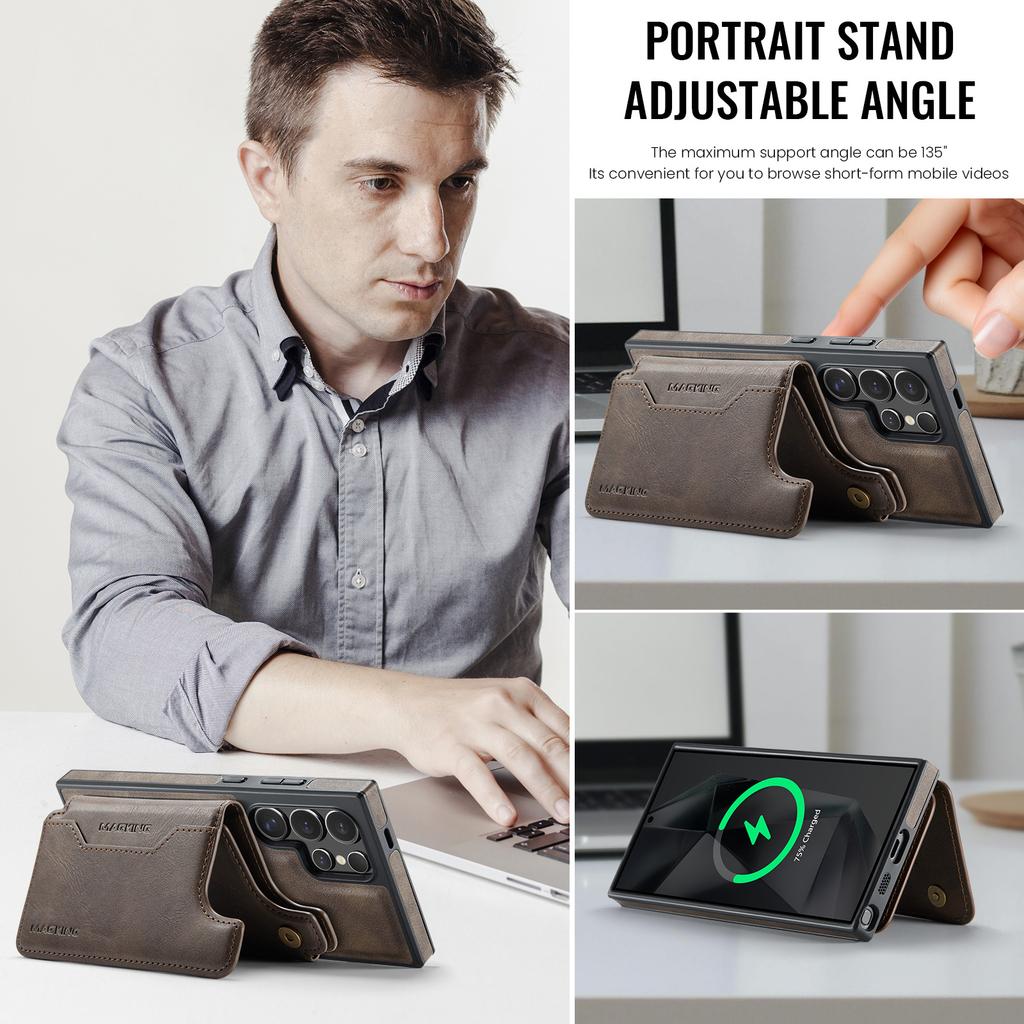 MAGKING K3 Series For Samsung Galaxy S24 Ultra Magnetic Case Wallet PC + TPU + PU Phone Cover