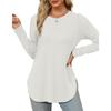 Women's O Neck Long Sleeve Tunic Top Solid Color Casual Loose Curved Hem T Shirt