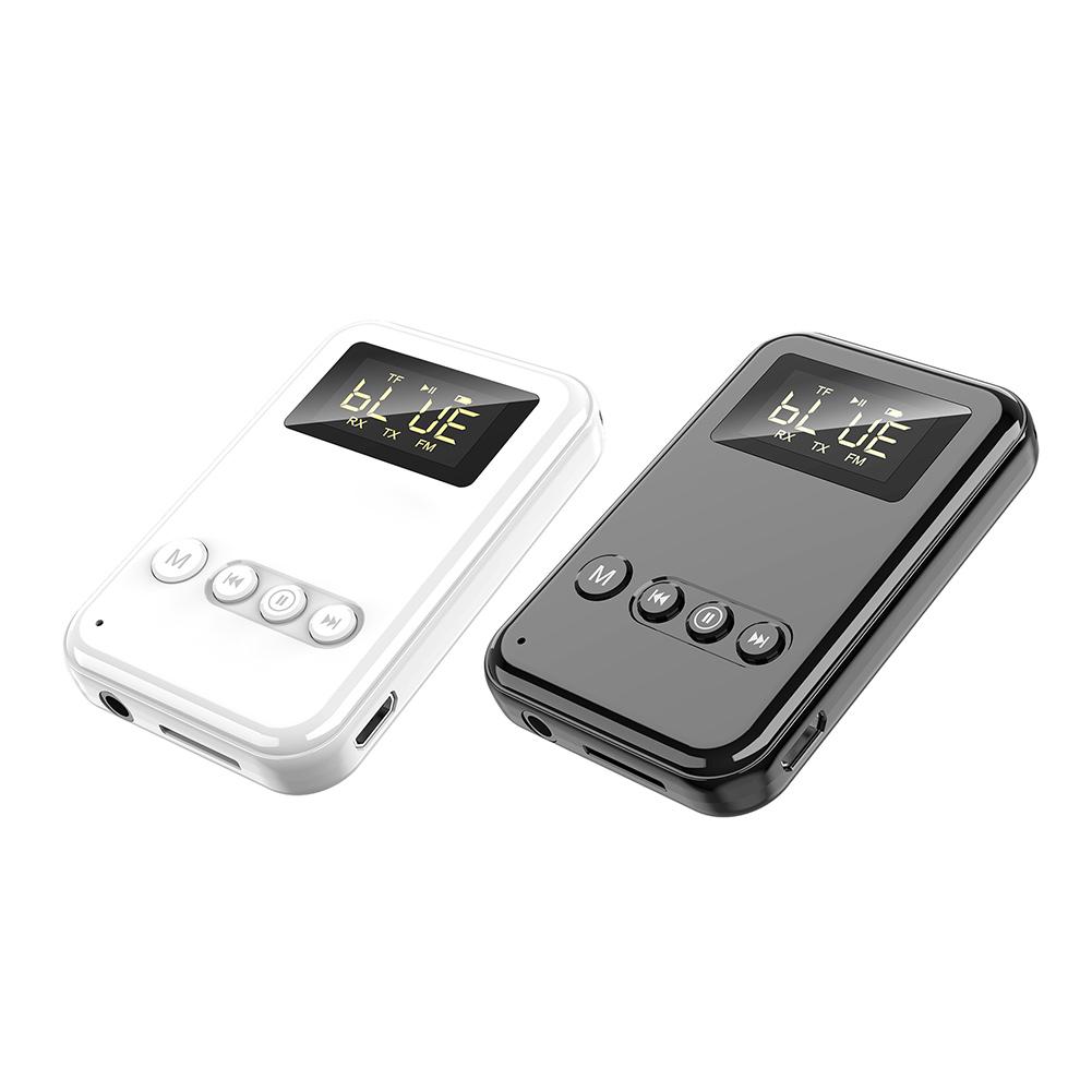 Bluetooth-compatible 5.0 FM Transmitter Support TF Card Play with HD LED Screen Built in 300mA Polymer Battery for PC Projector
