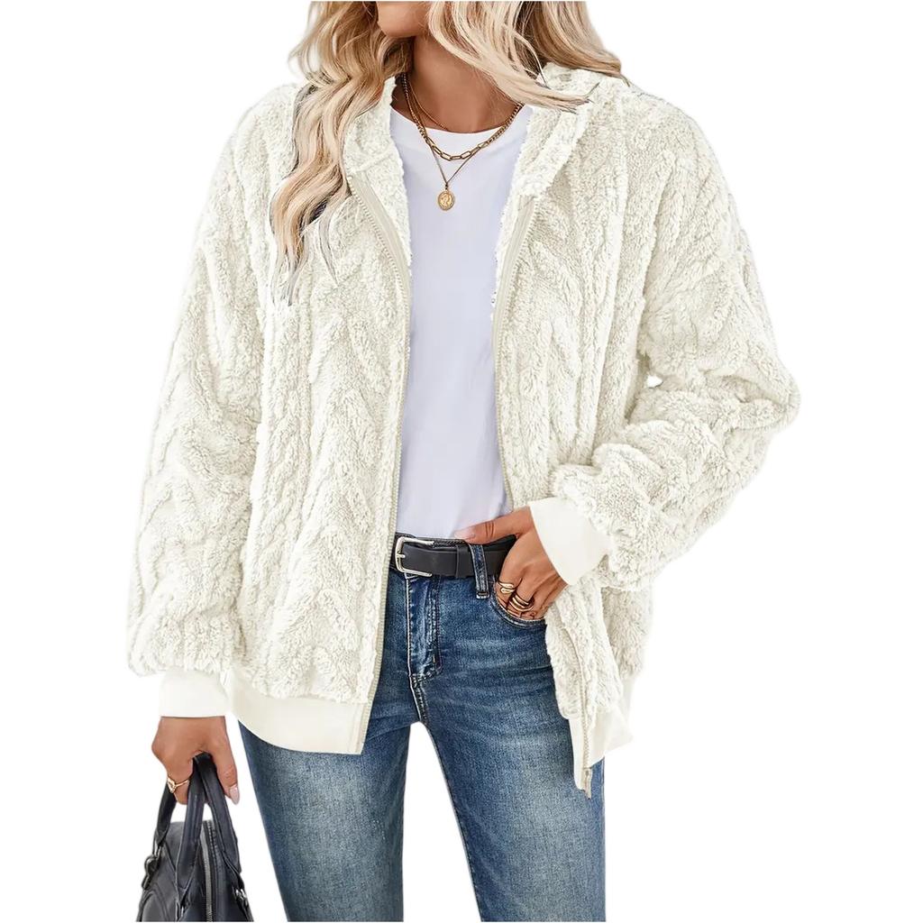 Women's Fashion Long Sleeve Solid Color Hooded Sweatshirt Jacket