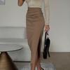 IHUASU Fashion Slit Solid Color Stretch Slim-fit Skirt