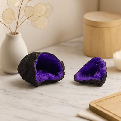 Calcite Crystal Geode Painted Purple Black Rock