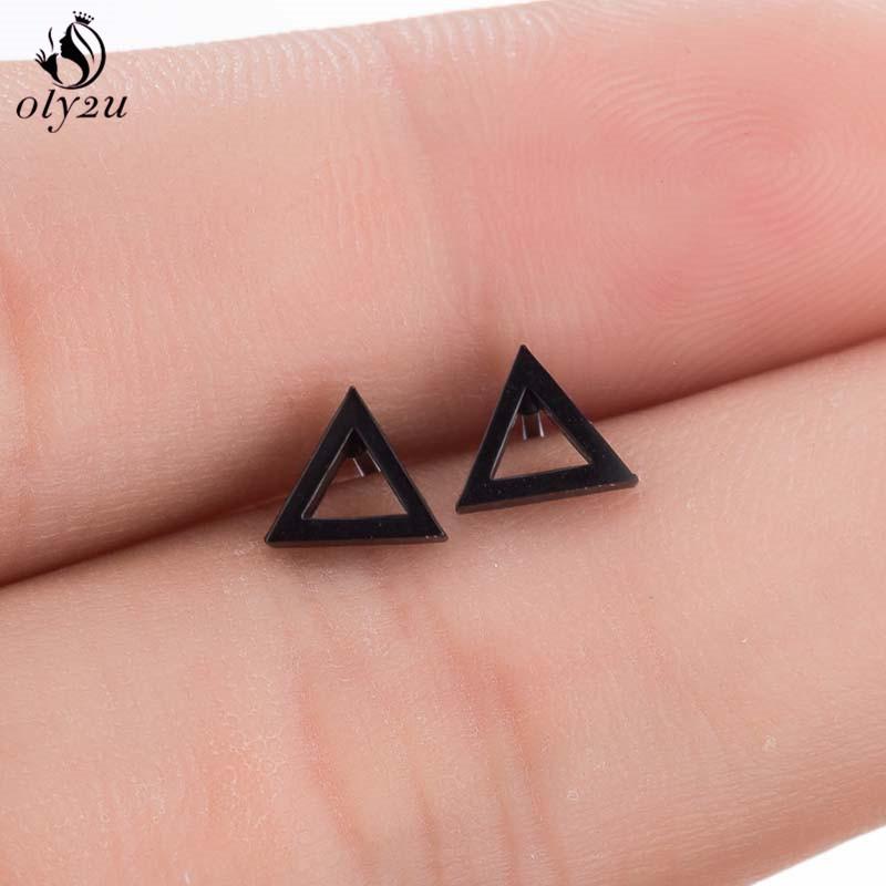 Mini Stainless Steel Geometric Earrings Black for Women Men Heart Triangle Leaf Volleyball Ear Studs Punk Piercing Pendientes