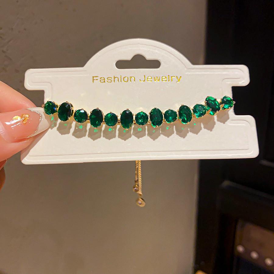 

Copper Zircon Round And Oval Fashion Bracelet For Women Stylish Summer Jewelry GreenBracelet