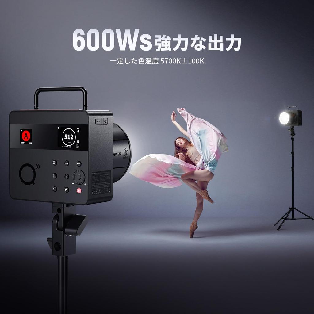 NEEWER Q6 600Ws TTL Flash App To Studio Monolight for Outdoor 30W LED Modeling 400 Full Power Bowens Mount 2.4G Strobe, Controlled, 3000mAh, 1/1 1/512